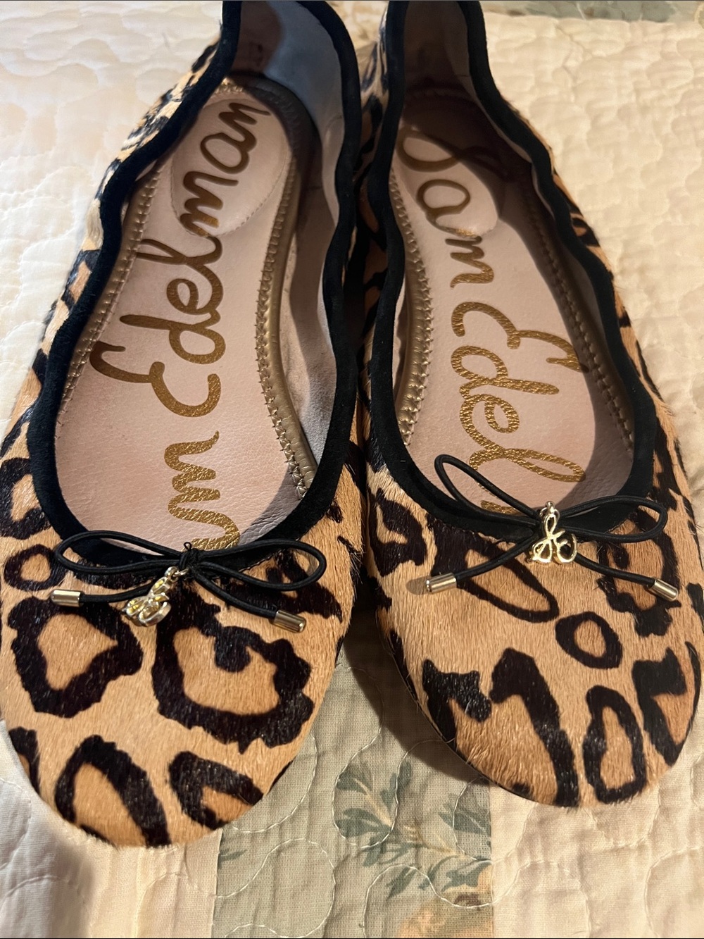 Sam Edelman Leopard Print Ballet Flats in Tan and Black with real dyed cow fur